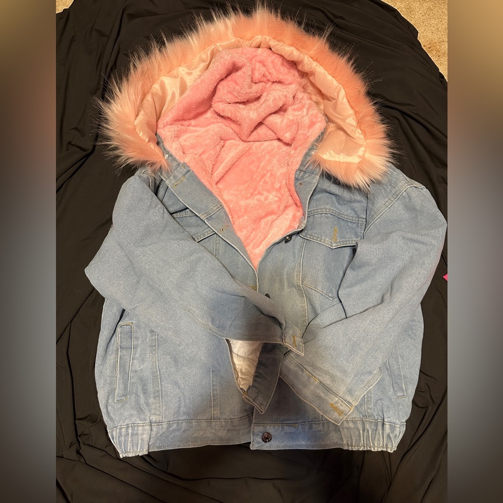 Women’s Denim Jacket Pink Faux fur